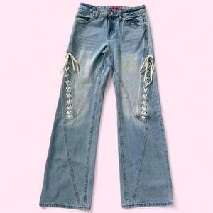 Never Worn Edikted Light Blue Lace-Up Straight Leg Jeans